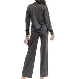 Rivir Elastic Waist Button Down Shirt Satin Finish Light Weight Pant Set